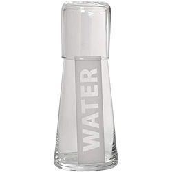 DRW Botella de Cristal 700 ml con Vaso y Logo Water en Transparente 700 ml