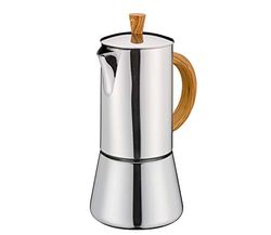 Cilio RO - Caffettiera da caffè in acciaio inox, adatta a tutti i piani cottura, Ø 9,5 cm, lavabile in lavastoviglie, caffettiera per caffè espresso 6 tazze, caffettiera da campeggio, caffettiera