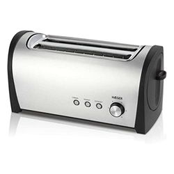 HAEGER DESAYUNO PLUS - Tostadora Multifunción con 1400W de potencia - 2 Ranuras Largas, exterior en INOX, control electrónico de tostado - 6 posiciones, 3 funciones: recalentar, descongelar y cancelar