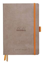 RHODIA 117573C Notitieboek, Bullet Journal, Goalbook, taupe, A5, 14,8 x 21 cm, gestippeld, 240 pagina's, wit Clairefontaine papier, 90 g/m², 2 banden, elastische sluiting, kunstleer