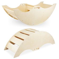 Mamabrum, kinderbootladder met bank, 2 hoogteniveaus, handig, verstelbare handgreep, stevige constructie, comfortabele bankschommel houten klimboog