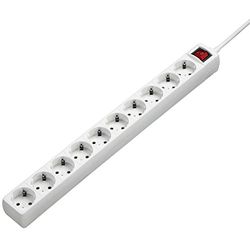 Extensão Hama de 10 tomadas com interruptor (cabo de 3 m, máximo 3500 W. Extensão XXL de tomadas em cor branca.