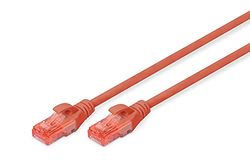 DIGITUS CAT 6 U-UTP cable de parche, 3 m, cable de red LAN DSL Ethernet, PVC, CCA, AWG 26/7, rojo