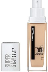 Maybelline New York vattentät make-up, foundation med hög täckförmåga, långvarig ansiktsmink, Super Stay Active Wear, färg: Nr 22 Light Bisque (ljus), 1 x 30 ml