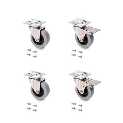 Emuca - Lote de 4 rodas pivotantes para móveis, com placa de montagem e rolamento de esferas e com rodas de borracha, cinzento, Ø 50 mm