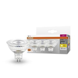 OSRAM Lampada a LED MR16 STAR LED per GU5.3 Base, lampada riflettore, design del vetro, 621 lumen, bianco caldo, 2700k, sostituzione per lampadine da 50 W convenzionali, non dimmerabile, 3 pacchetti