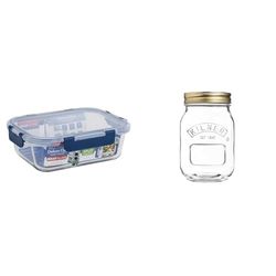 Décor Deluxe Clips Glass Food Storage Container with Split Compartments & Kilner Screw Top Round Glass Preserve Jar 500 ml, Clear, Capacity: 0.5 Litre, Airtight Screw Seal, GG785