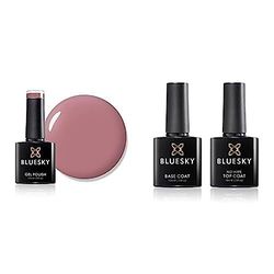 Bluesky Gel Nail Polish, Tease QXG080, Nude Pink, Bright, and No Wipe Top Coat and Base Coat, Soak Off LED UV Gel Nail Polish Set, Long Lasting, Shiny, High Gloss Finish, Clear, 2 x 10ml Bottles