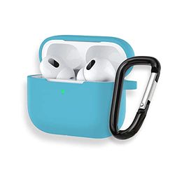 Custodia per Airpods Pro con Gancio Porta Chiavi PHONIX - Cover Protettiva compatibile con Airpods Pro - Porta Cuffie in Silicone (Sky Blue) [Cuffie NON Incluse]