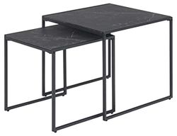 AC Design Furniture Ingelise kwadratowy zestaw 2 szt., blat stołu w kolorze czarnym marmurowym, minimalistyczny design, stolik pomocniczy, do salonu, stołu akcentującego, korytarza, 1 sztuka