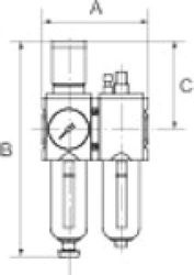 Onderhoudseenheid 2-delig. »FUTURA« met metalen houder, kijkbuis en mano, BG 4, G 1, regelbereik 0,1-1 bar, condensafvoer: VA