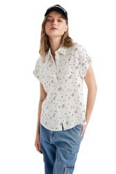 DeFacto Hemdblouse met korte mouwen voor dames, hemd met knopen voor vrijetijdskleding, off-white, XS