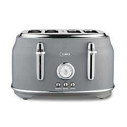 Tower T20065GRY Renaissance 4 Slice Toaster, 7 Browning Levels, Self-Centring Function 1630W, Grey