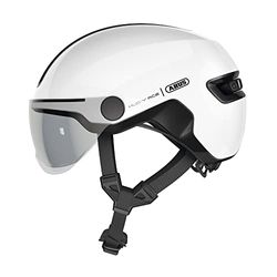 ABUS HUD-Y ACE city helmet - casco da bici alla moda con visiera e luce posteriore a LED magnetica ricaricabile per uomo donna bianco lucido, taglia L