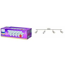 Philips LED, Faretti, 10 Pz, Equivalente A 50W, Attacco GU10, Luce Bianca Calda & Philips LED Limbali, Lampada Faretti da Soffitto, 4 Punti Luce, Acciaio