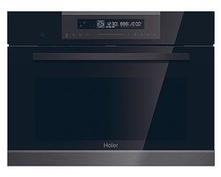 Haier Series 4 HWO45CO4P7B - Horno Multifunción, Pirolítico, Potencia 3000W, Capacidad 50L, 45cm Alto, 12 Funciones, Display táctil, Ventilación Radial, 4 Cristales en puerta, Negro