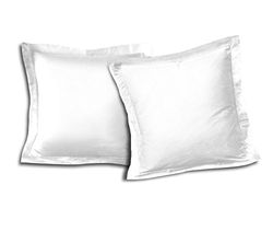 Home Linge Passion Lote de 2 fronhas com volante plano de 57 fios, algodão, branco, individual, 63 x 63 cm, 2