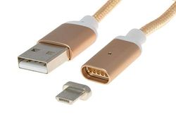 PremiumCord Cavo Dati E Ricarica Micro USB Magnetico, USB 2.0, Maschio A Maschio, velocità 480mbit/s, Colore: Oro, Lunghezza: 1m