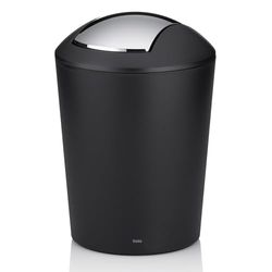 Kela Pail, Mini Bathroom with Swing lid, Plastic, Small Table Waste bin Black matt, Cosmetic bin 1.7l