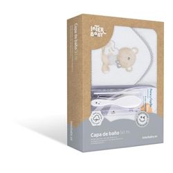 Interbaby P1177-18 Baby Ręcznik kąpielowy z kapturem Love You biały e szary, z grzebieniem i szczotką, szary