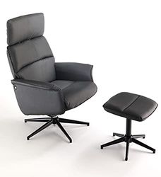 Oresteluchetta Draaibare comfortabele stoel met kruk NORY PU leer, grijs, H.106/112 x B.75 x D.70/115