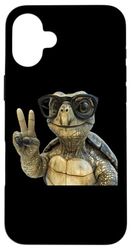 Turtle With Glasses Peace Sign Case for iPhone 16 Plus
