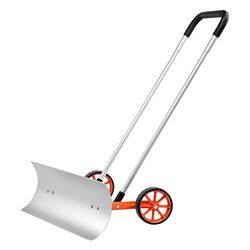 VEVOR Pelle à Neige avec Roues 745 mm Pelle de Déneigement Large Poussoir à Neige en Métal Pousse-Neige Robuste avec Poignée en Alliage d'Aluminium Forme U pour Nettoyage Entrée Allée Chaussée Maison