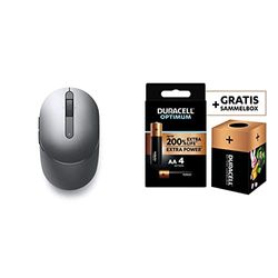 Dell Pro Wireless Mouse MS5120W Grey + Duracell NEW Optimum AA Alkaline Batteries [Pack of 4] 1.5 V LR6 MX1500