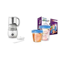 Philips SCF883/01 Robot Cuiseur-Mixeur 4-en-1 pour Bébé + Livret de Recettes + Bol de Rangement 120 ml & Avent - SCF721/20 - Pots de conservation 180 ml et 240 ml avec Couvercles associés