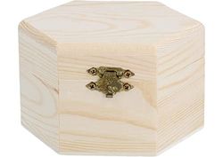 INNSPIRO Caja madera de pino macizo hexagonal 12x10,5X7cm.