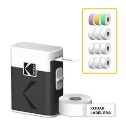 KODAK Era M50 Label Maker Machine Bundle, vit (skrivare med 1 rulle klistermärke etikett + 12 rullar, vit, 9 rullar, rosa/grön/gul, 1 rulle vardera)