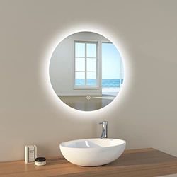 EMKE Badrumsspegel med ljus 60 cm diameter, rund LED-badrumsspegel med touchströmbrytare + minnesfunktion, väggspegel modell B