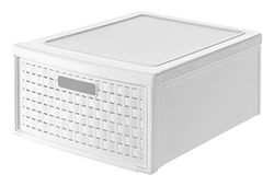 Rotho Country gaveta 19,2 l com 1 gaveta em visual de vime, plástico (PP) sem BPA, branco, groß/19,2 l (45,0 x 34,0 x 20,0 cm)