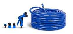 Goodyear - Manguera enrollable 25m. PVC reforzado de 3 Capas. Anti UV Anti Torsión. Manguera de jardín con pistola de riego 9 posiciones 3 conectores rápidos ½’’ ¾’’