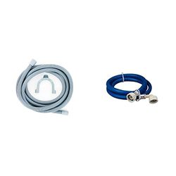Paxanpax PLD1215 Drain Outlet Hose and Hook,Grey, 4 m Length, 29 mm and 22 mm Fitting and 37-UN-11 Universal Washing Machine & Dishwasher Cold Fill Water Inlet Hose, Blue