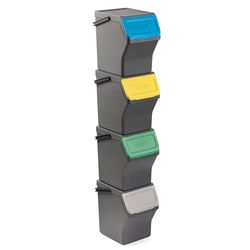 Tatay Zestaw 4 cubos de Basura modułowe y apilables. 20L de Capacidad cada. Polipropileno. Tapas de colores con apertura de bisagra. Amplia apertura frontal. Asa de transporte. Gris Antracita.