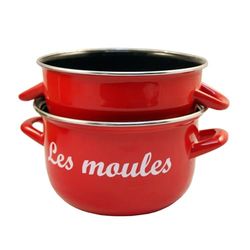 Baumalu, Marmite à Moules 24 cm Rouge en Acier Émaillé avec Couvercle Inox, Compatible Tous Feux y compris Induction, Idéale pour une Cuisine de Professionnel, Présentation Élégante et Pratique
