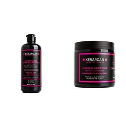 Kerargan - Shampoing à la Kératine et Huile d’Argan pour fortifier et protéger vos cheveux - Cheveu sec - 500 ml & Masque Capillaire à la Kératine pour Régénérer et Fortifier le Cheveu - 500 ml