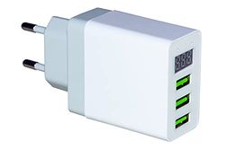 Link Cargador de 3 Puertos USB de Toma de Pared 2,4 A Negro con Pantalla