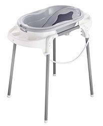 Rotho Babydesign TOP Zestaw kąpielowy, Z wanienką, stojakiem, wkładką do wanienki i wężem kąpielowym, 0-12 miesięcy, Stone Grey (Szary), 21042 0286 01
