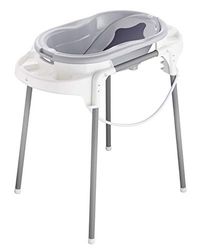 Rotho Babydesign TOP Station de Bain, Avec Baignoire pour Bébé, Support de Baignoire, Dossier de Baignoire et Tuyau de Vidange, 0-12 Mois, Stone Grey, 21042 0286 01