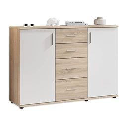 Stella Trading Bobby Aparador com acabamento em carvalho Sonoma e branco, moderno, com muito espaço de armazenamento para a sua sala de estar, 120 x 82 x 35 cm (largura x altura x fundo)
