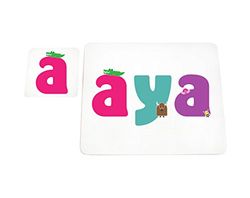 Little Helper Napperon avec Coaster Style Illustratif Coloré avec le Nom de Jeune Fille Aya