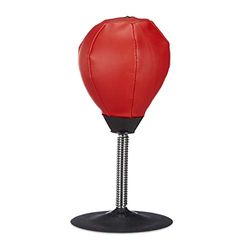 Relaxdays boksbal tafelmodel, mini bokszak, HxBxD: 35 x 18 x 18 cm, Punching Ball, tafelboksbal bureau, rood-zwart