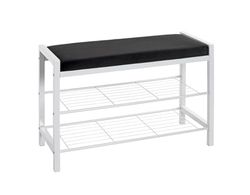 HAKU Möbel Banco para zapatos negro, blanco, Metal, tejido de terciopelo - Dim.: AN 75 cm x AL 50 cm x P 32 cm, Estilo: Moderno