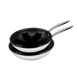 MasterPRO Argent 3 | 2 24 och 28 cm Non-Sticking Stek | Med Triple Layer Rostfritt Stål och smidd aluminium | Med Ergonomiskt handtag | Rostfritt stålpanna | För alla typer av kök