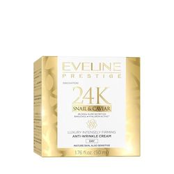 Eveline Cosmetics Prestige 24K Crema Giorno Intensiva Anti-Età Rassodante con Ingredienti Preziosi - Caviale, Oro 24K, Bava di Lumaca, Retinolo e Altri - 50ml