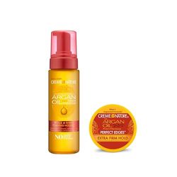 Creme of Nature DUO PACK Argan : Mousse Coiffante, apporte brillance et hydratation + Perfect Edges Gel, Extra-tenue 24 h, à l’Huile d’Argan du Maroc, Cheveux Bouclés Frisés Crépus, Sans Rinçage