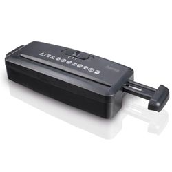Hama Destructeur de Documents Mini S6 (Broyeur Documents 6 Feuilles 80g, Destructeur Papier, Déchiqueteur sécurité P1, 72 DB, M/A Auto, Fonction Retour, s'adapte sur des Corbeilles à Papier) Noir