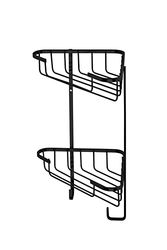 Croydex Slimline Corner Shower Caddy - Matt Black Bathroom Accessories Durable Steel Bathroom Shelves for Modern Bathrooms, 2-Tier Shower Corner Shelves with Hooks, 5kg Load Capacity